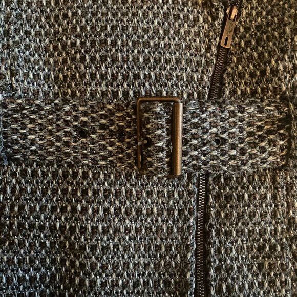 KENNETH COLE TWEED BELTED MOTO PEACOAT CARCOAT WOOL BLEND SZ MED - Picture 3 of 9